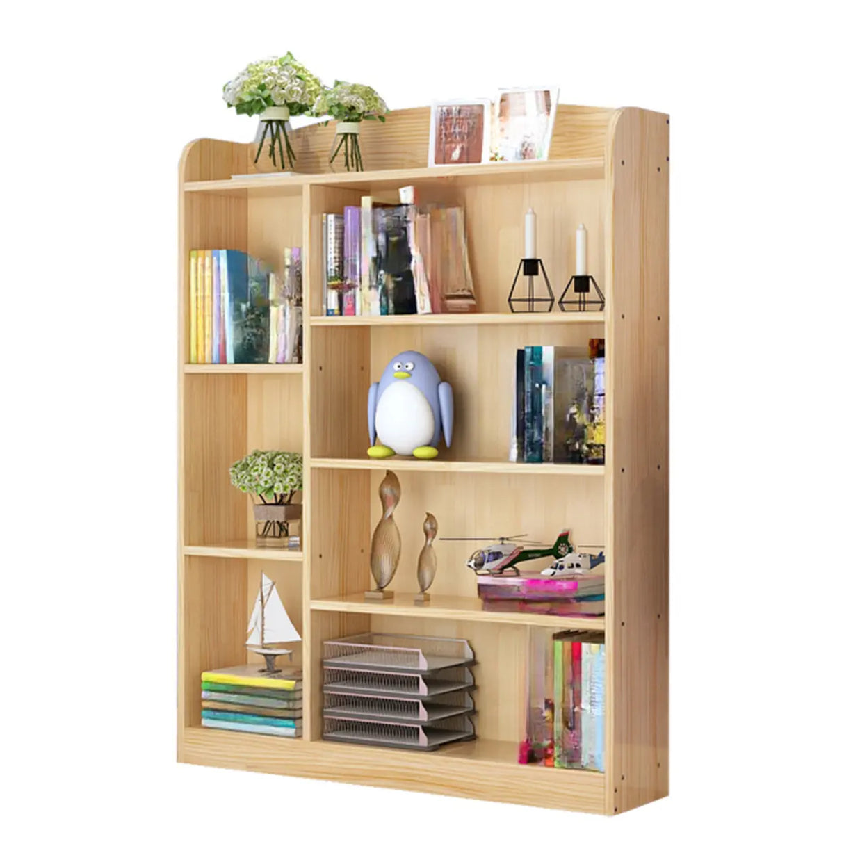 Rustic Pine Vertical Closed Back Wood Storage Bookcase Image - 2