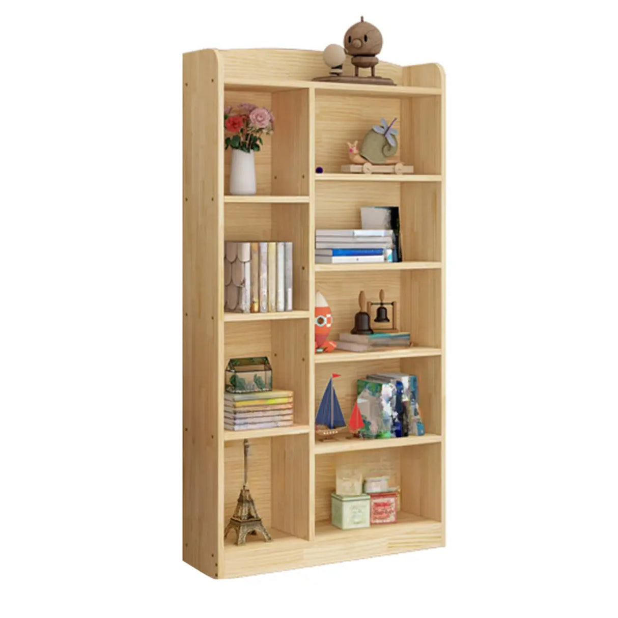 Rustic Pine Vertical Closed Back Wood Storage Bookcase Image - 3