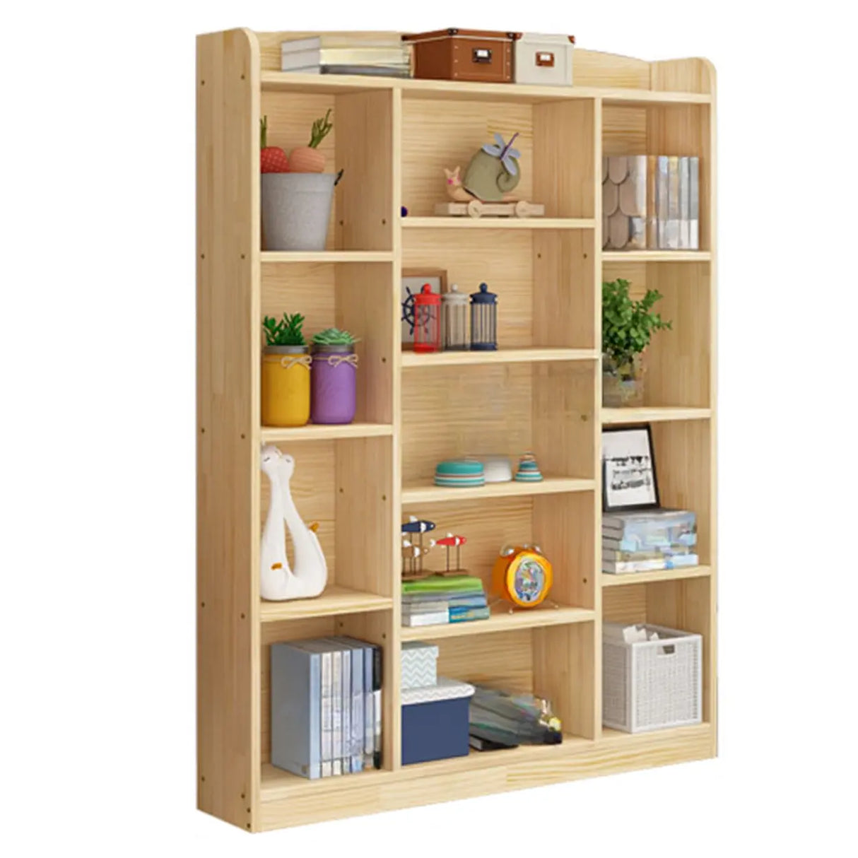 Rustic Pine Vertical Closed Back Wood Storage Bookcase Image - 5