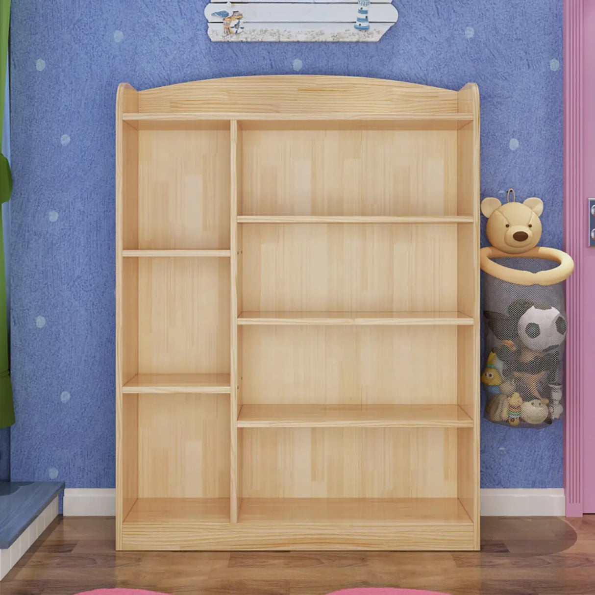 Rustic Pine Vertical Closed Back Wood Storage Bookcase Image - 6