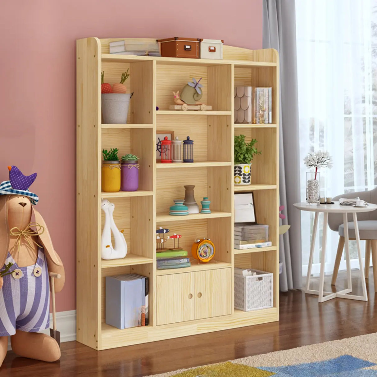 Rustic Pine Vertical Closed Back Wood Storage Bookcase Image - 7