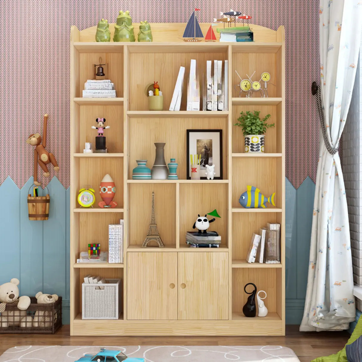 Rustic Pine Vertical Closed Back Wood Storage Bookcase Image - 9