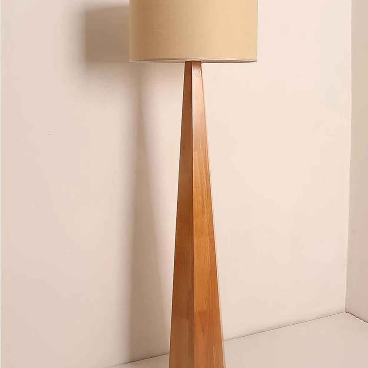 Rustic Push-Thru Wood Tree Fabric Drum Floor Lamp Image - 10