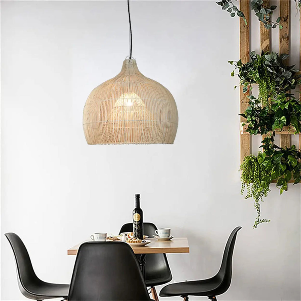 Rustic Rattan Woven Drum Cane Pendant Light Image - 1