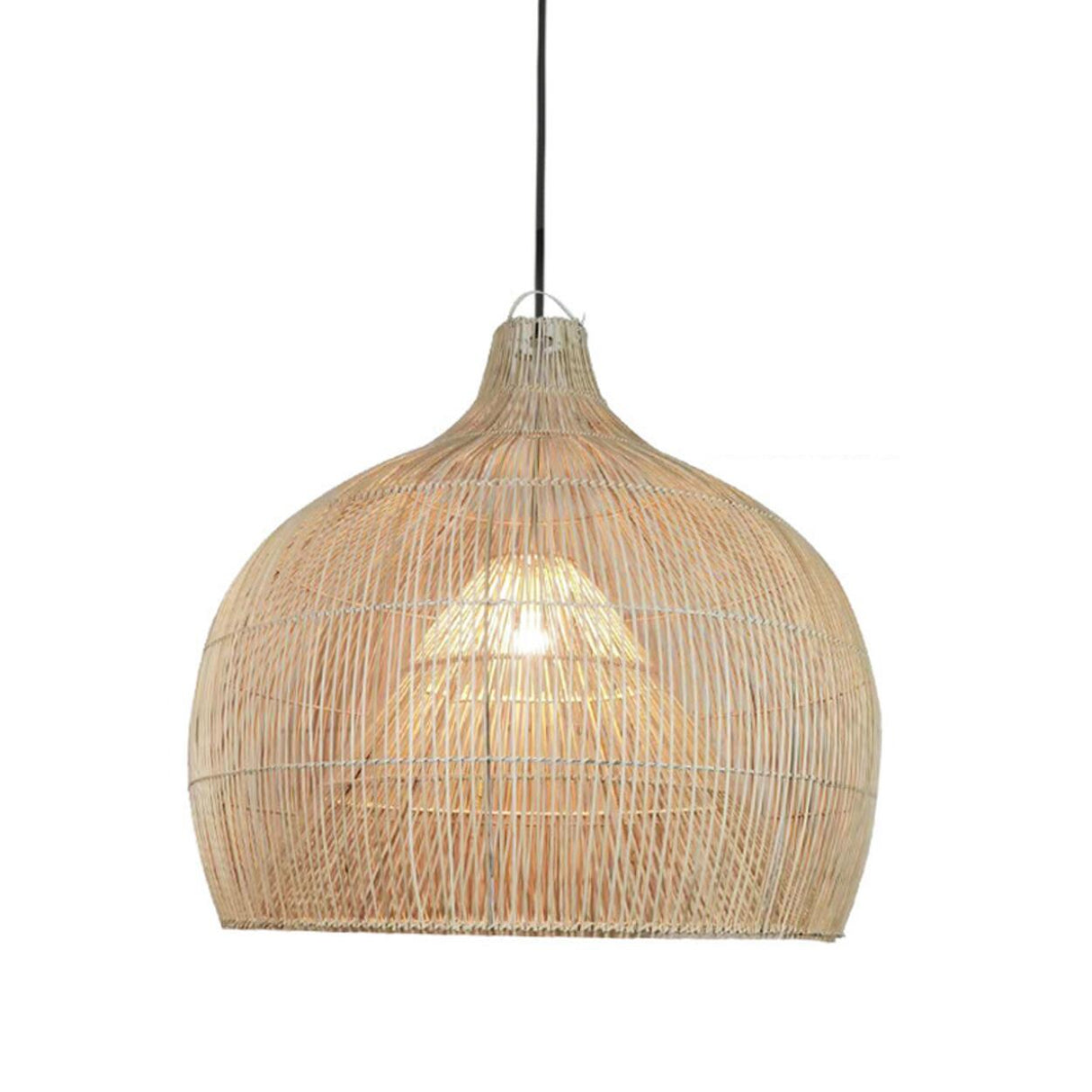 Rustic Rattan Woven Drum Cane Pendant Light Image - 10