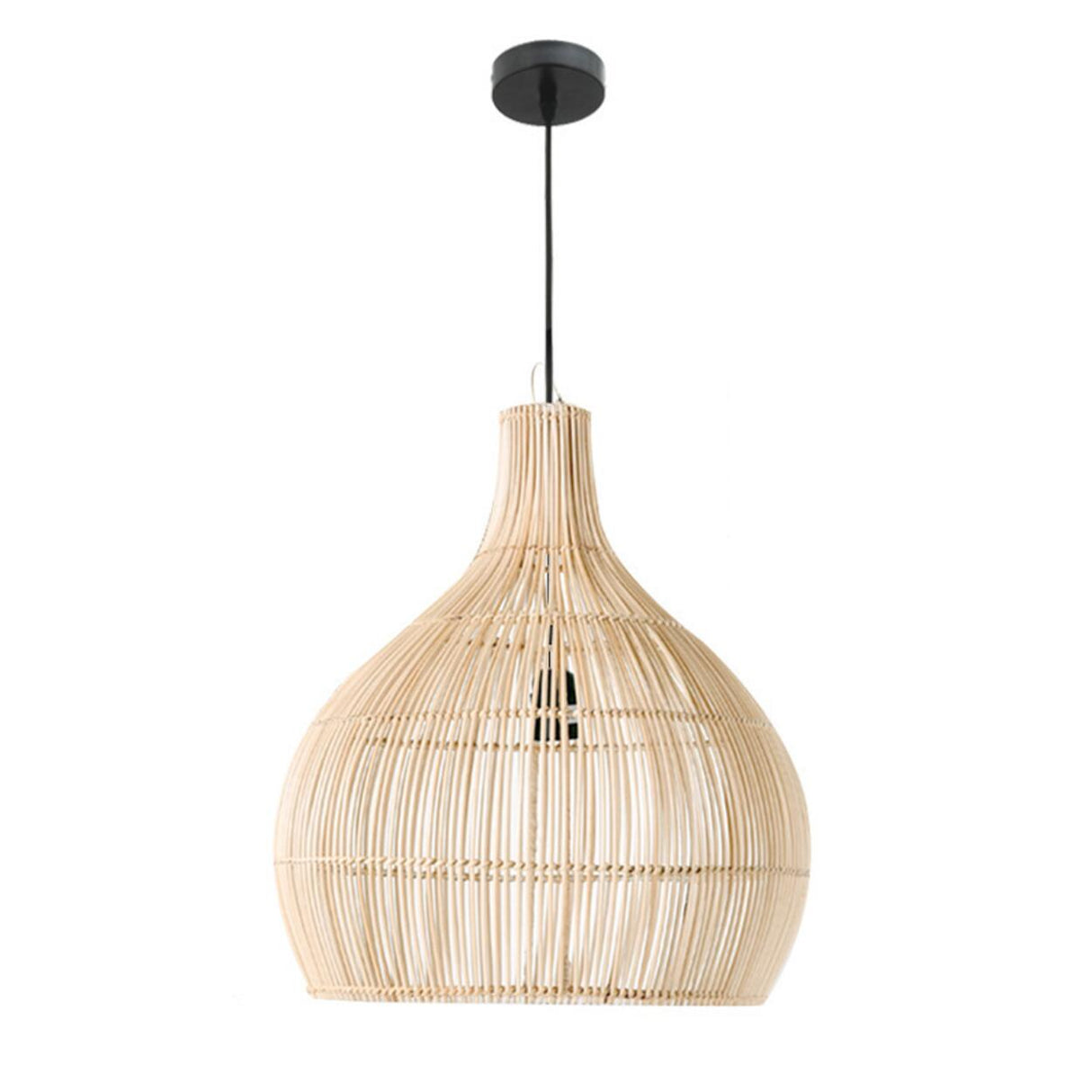 Rustic Rattan Woven Drum Cane Pendant Light Image - 11