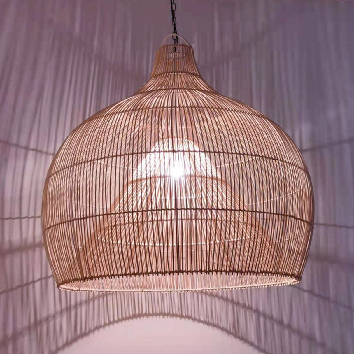 Rustic Rattan Woven Drum Cane Pendant Light Image - 12