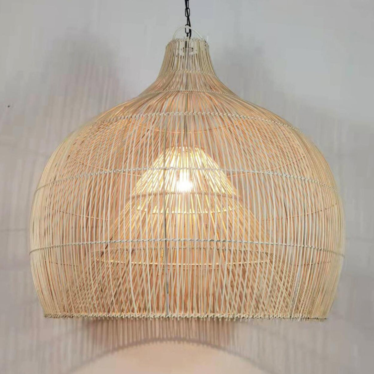 Rustic Rattan Woven Drum Cane Pendant Light Image - 13