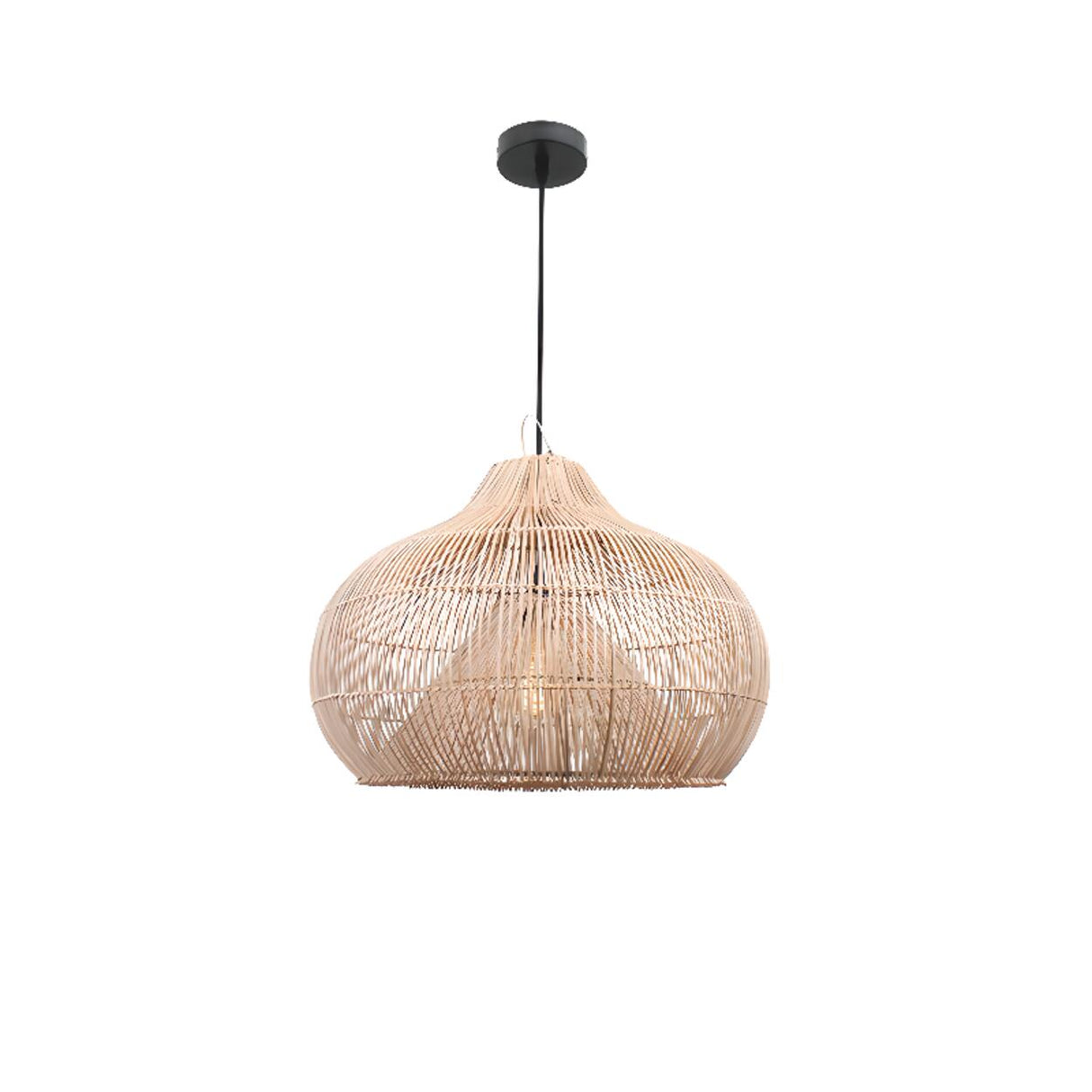 Rustic Rattan Woven Drum Cane Pendant Light Image - 6