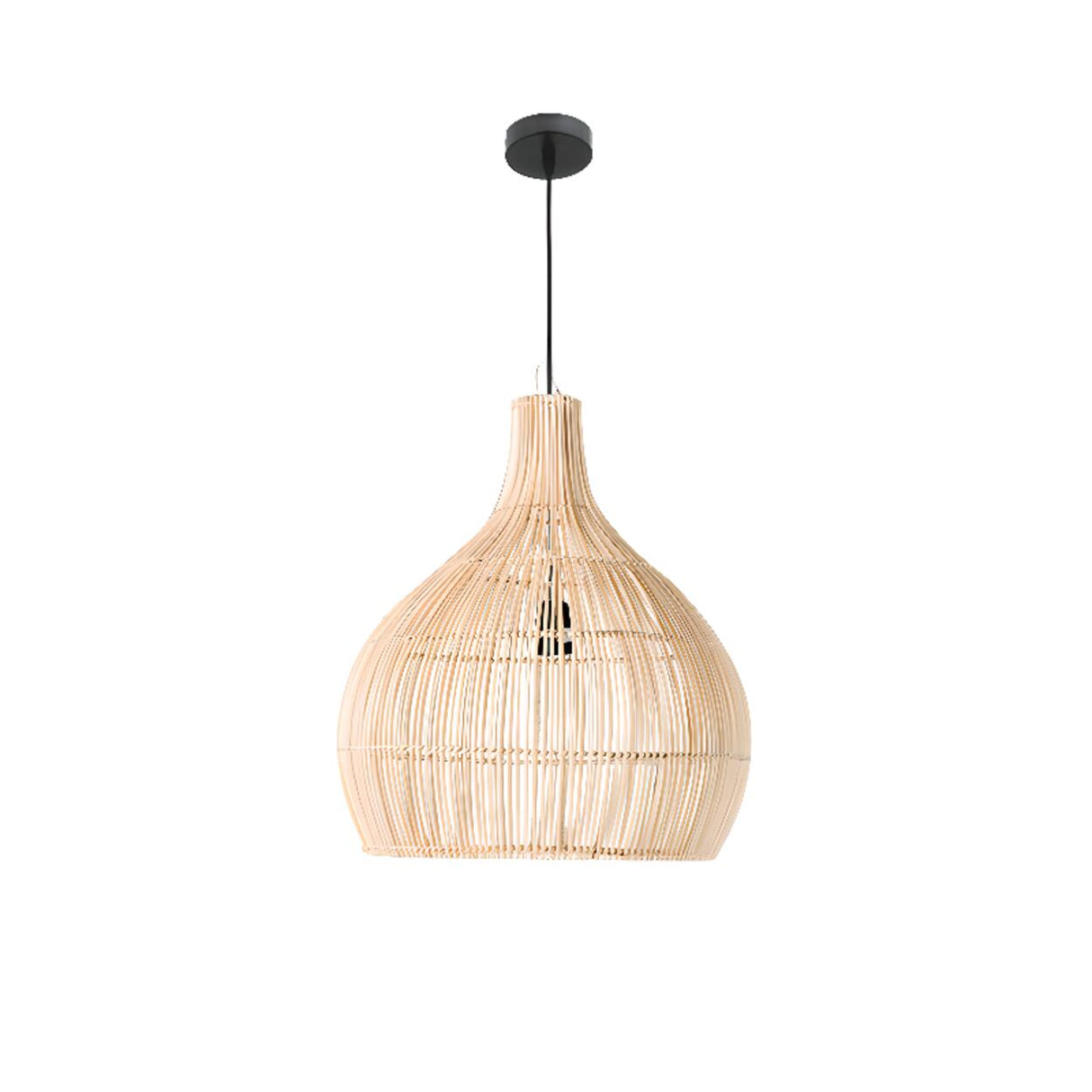 Rustic Rattan Woven Drum Cane Pendant Light Image - 7