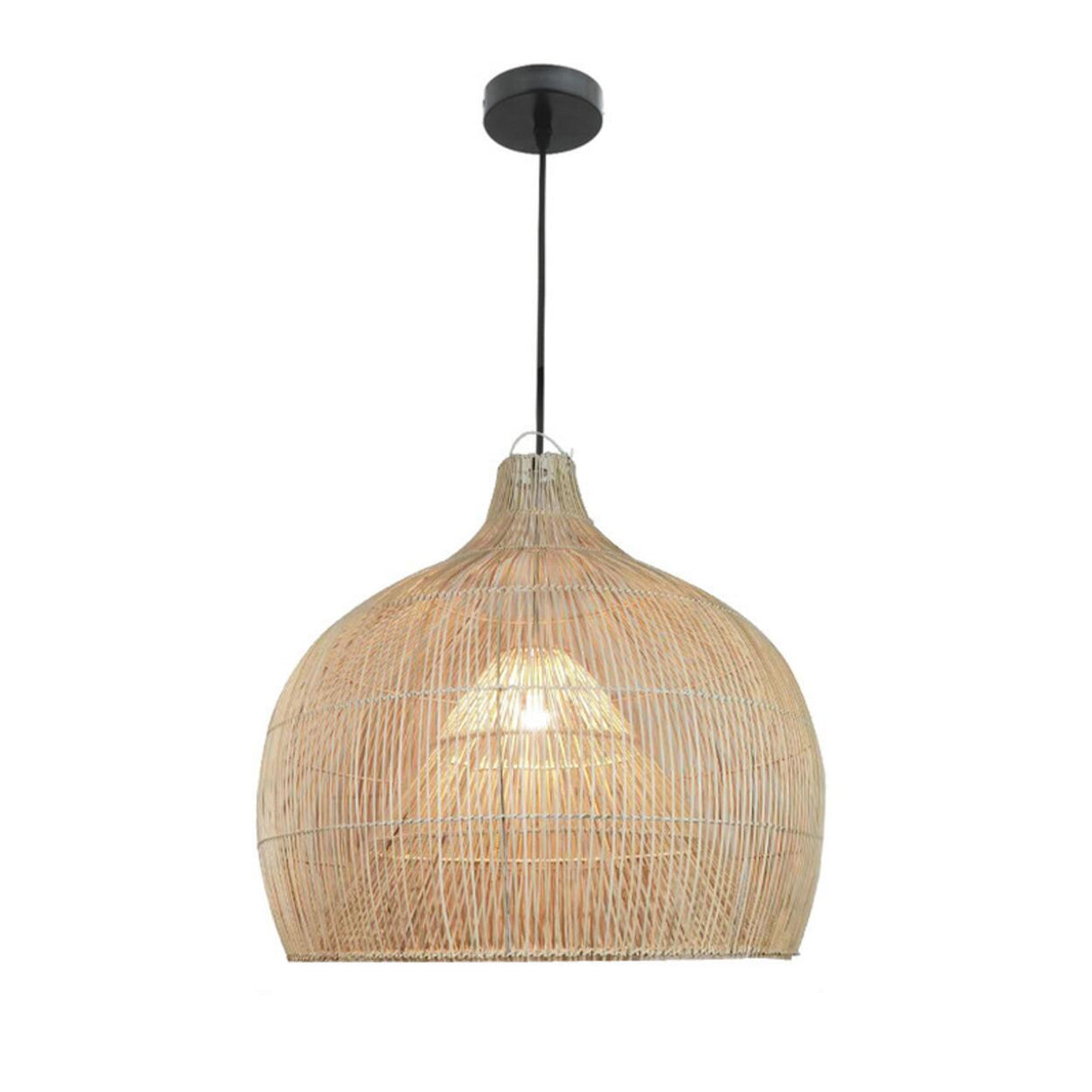 Rustic Rattan Woven Drum Cane Pendant Light Image - 8