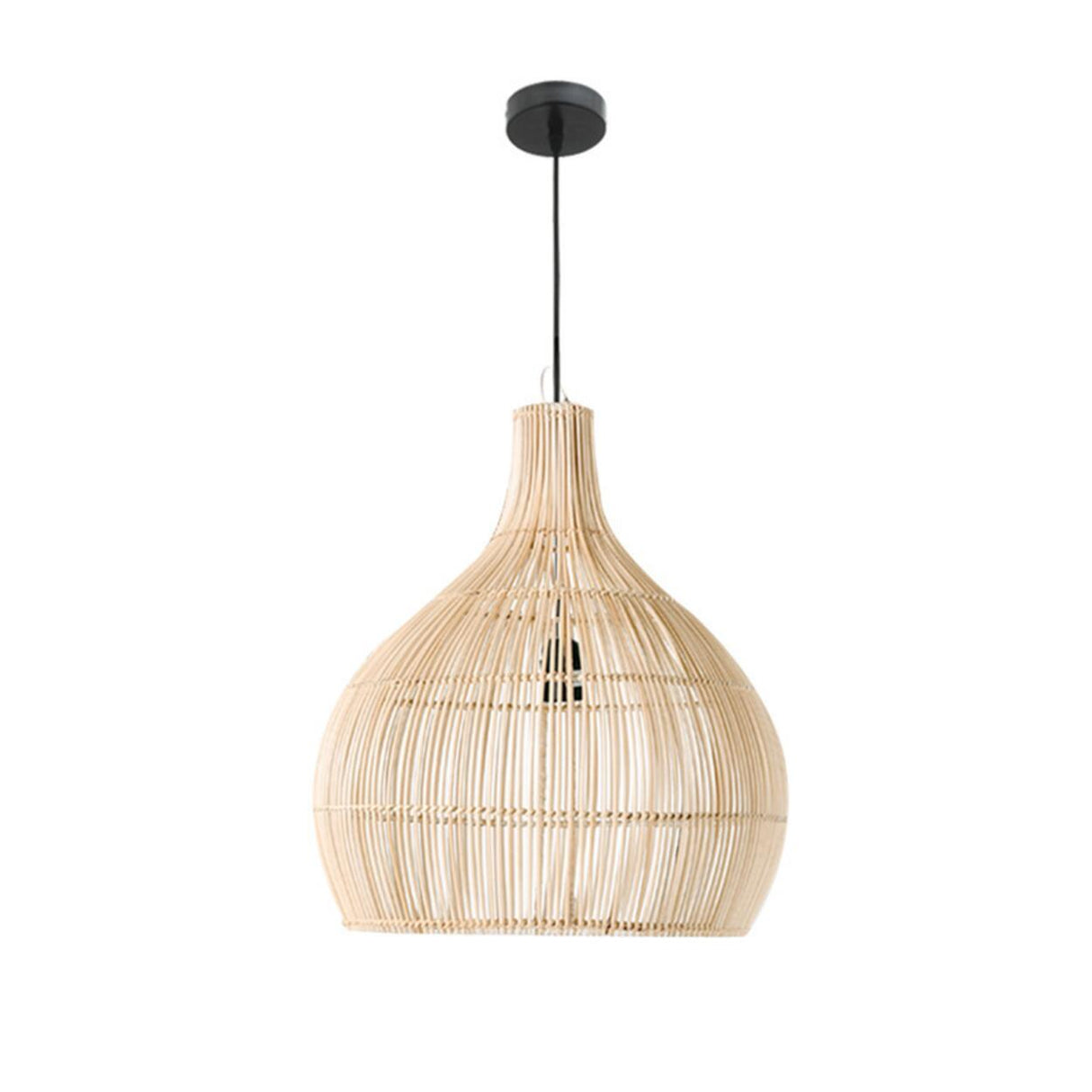 Rustic Rattan Woven Drum Cane Pendant Light Image - 9