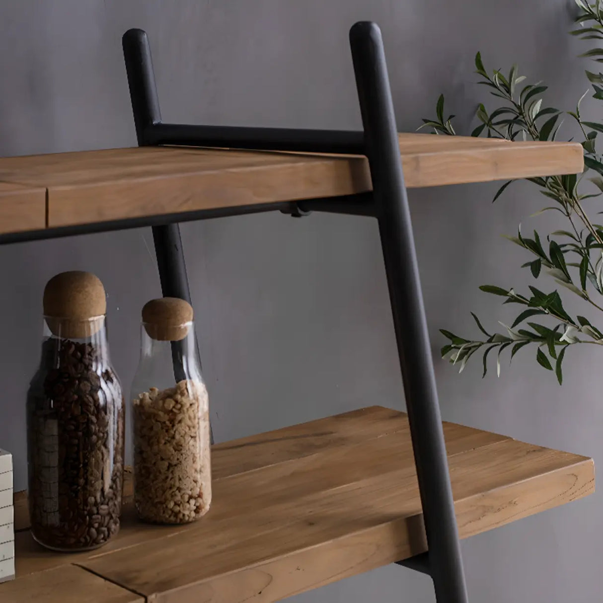 Rustic Rectangle Ladder Wood Brown Large Bookshelf Image - 6