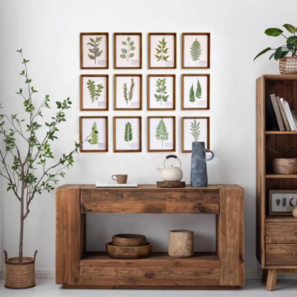 Rustic Rectangle Timber Brown Console Table with Shelf Image - 1