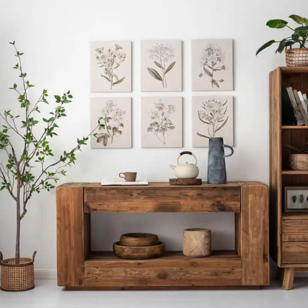 Rustic Rectangle Timber Brown Console Table with Shelf Image - 2