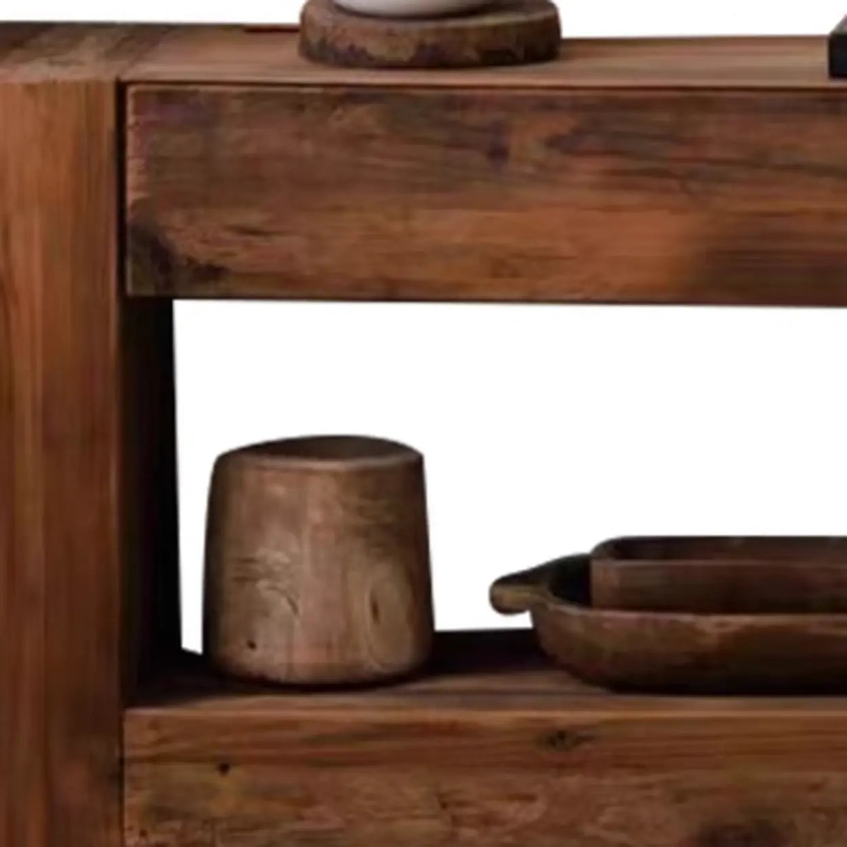 Rustic Rectangle Timber Brown Console Table with Shelf Image - 6