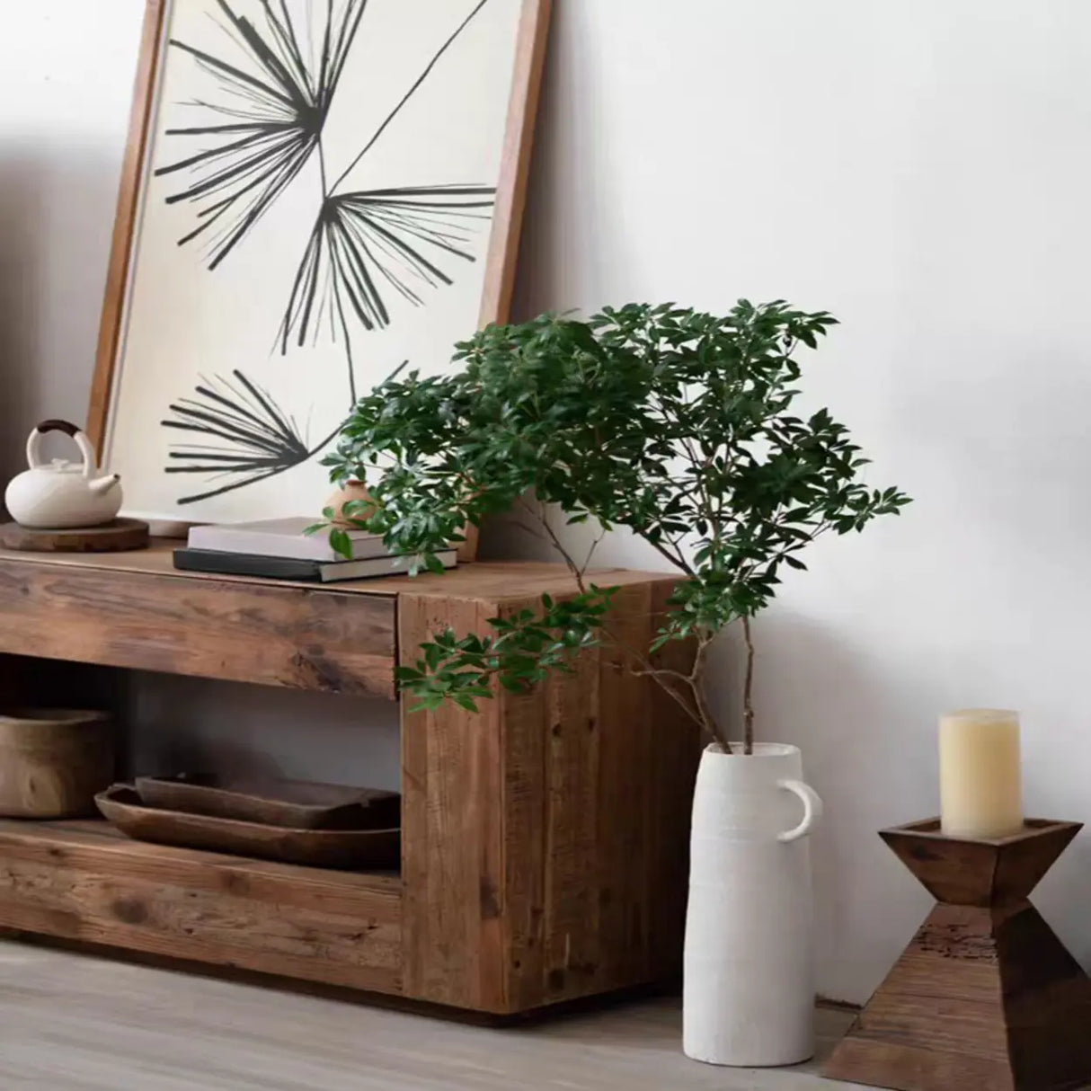 Rustic Rectangle Timber Brown Console Table with Shelf Image - 7