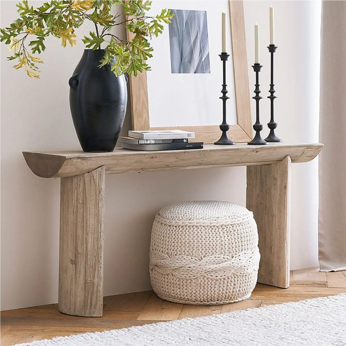 Rustic Rectangular Pine Wood Sled base Console Table Image - 1