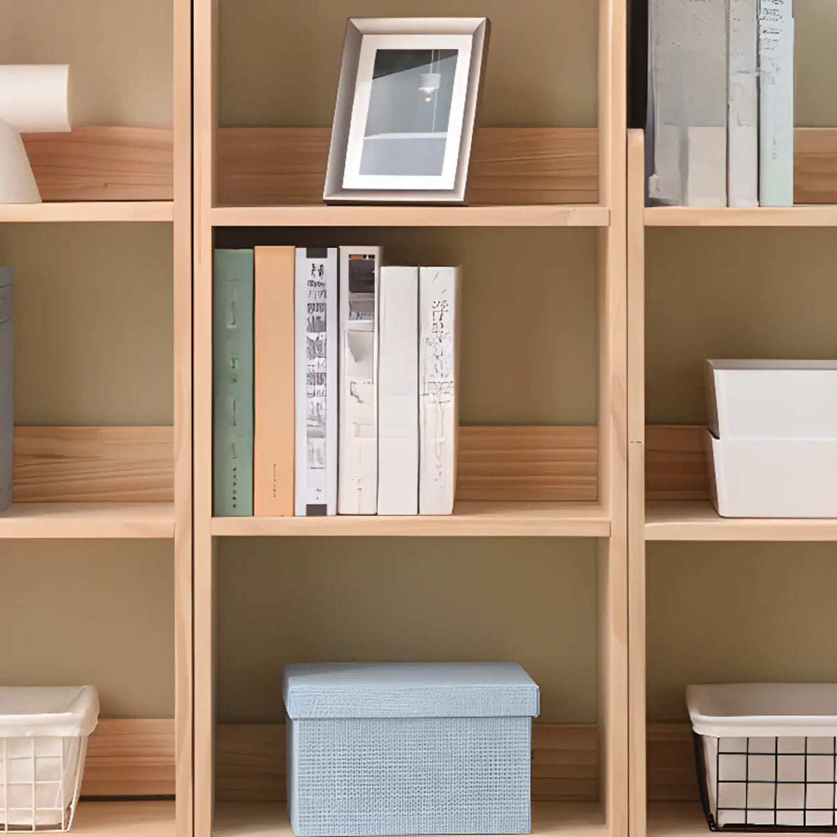 Rustic Rectangular Vertical Pine Open Display Bookcase Image - 10