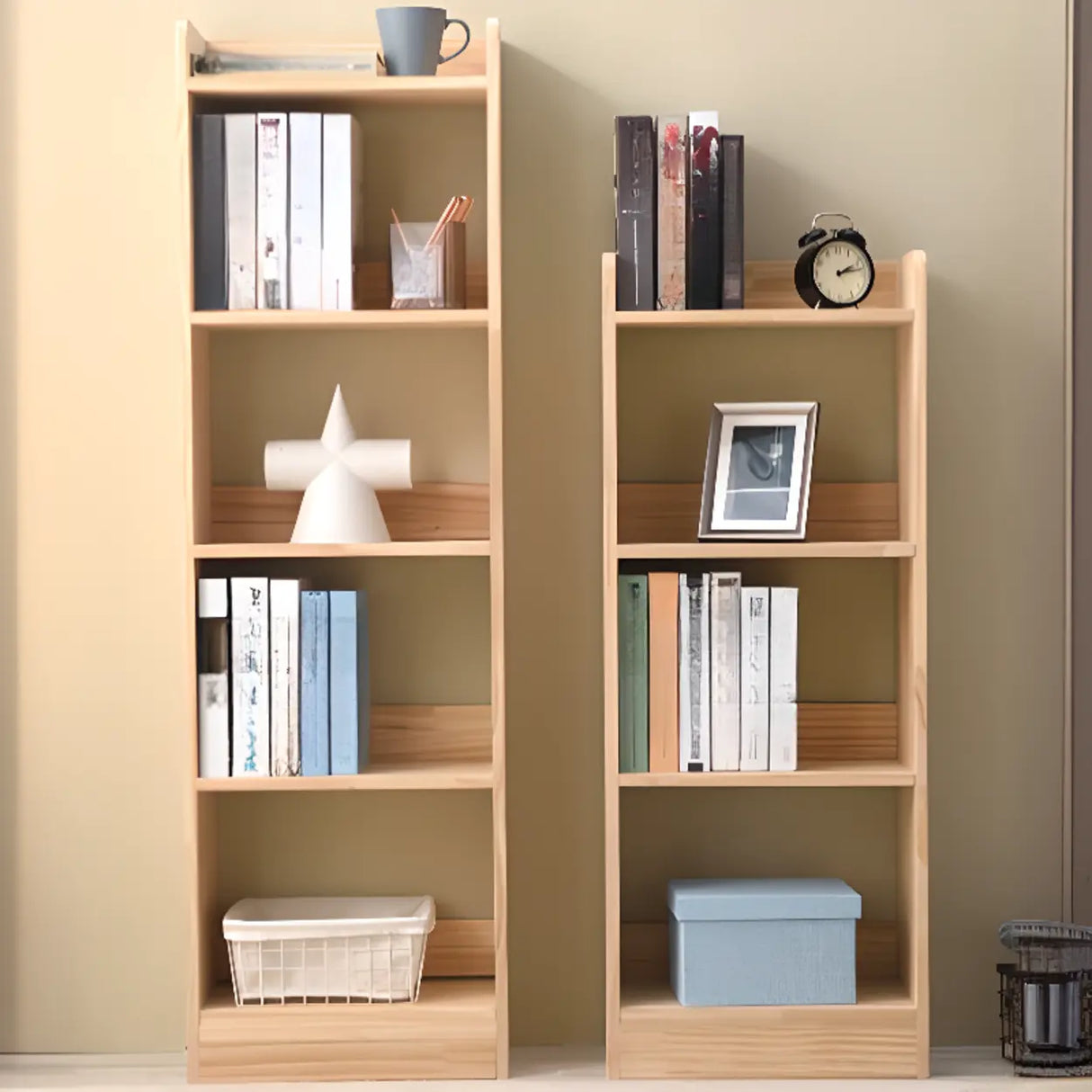 Rustic Rectangular Vertical Pine Open Display Bookcase Image - 15