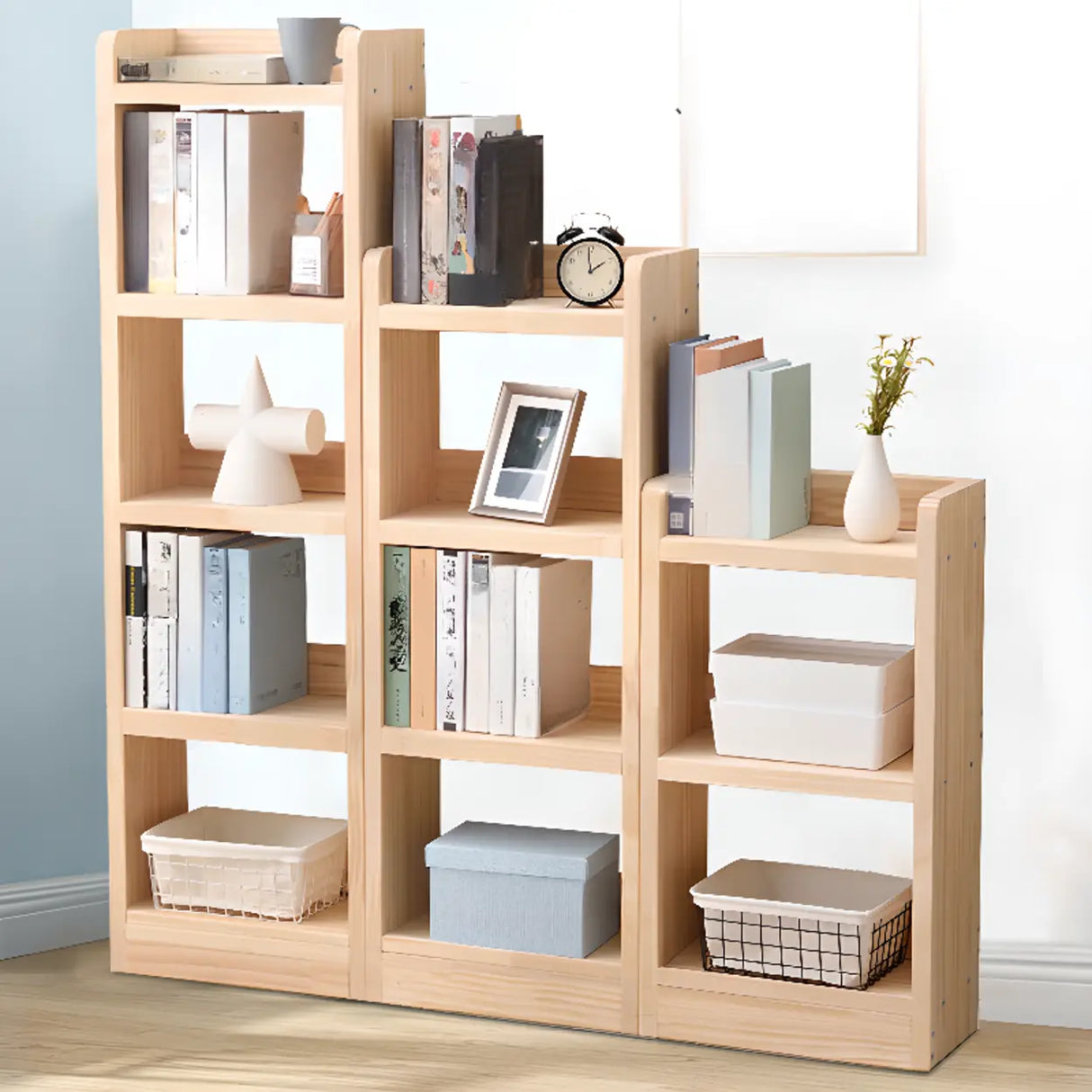 Rustic Rectangular Vertical Pine Open Display Bookcase Image - 4