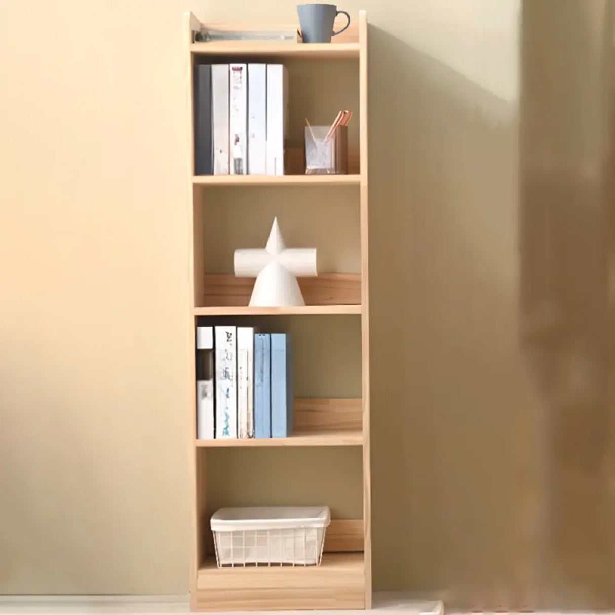 Rustic Rectangular Vertical Pine Open Display Bookcase Image - 5