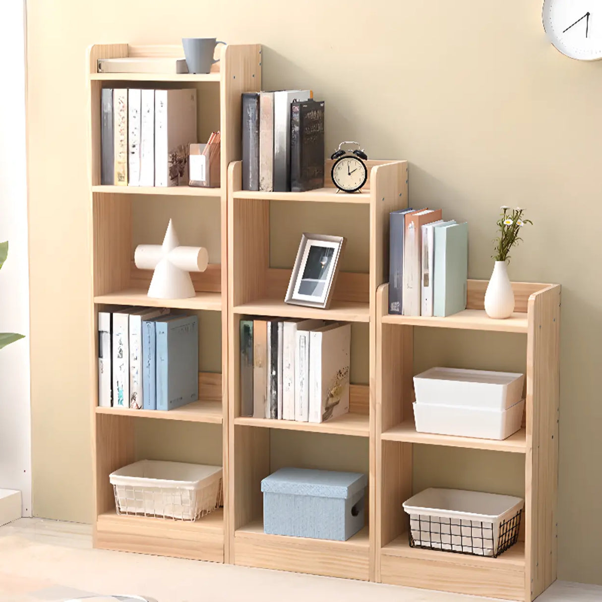 Rustic Rectangular Vertical Pine Open Display Bookcase Image - 6