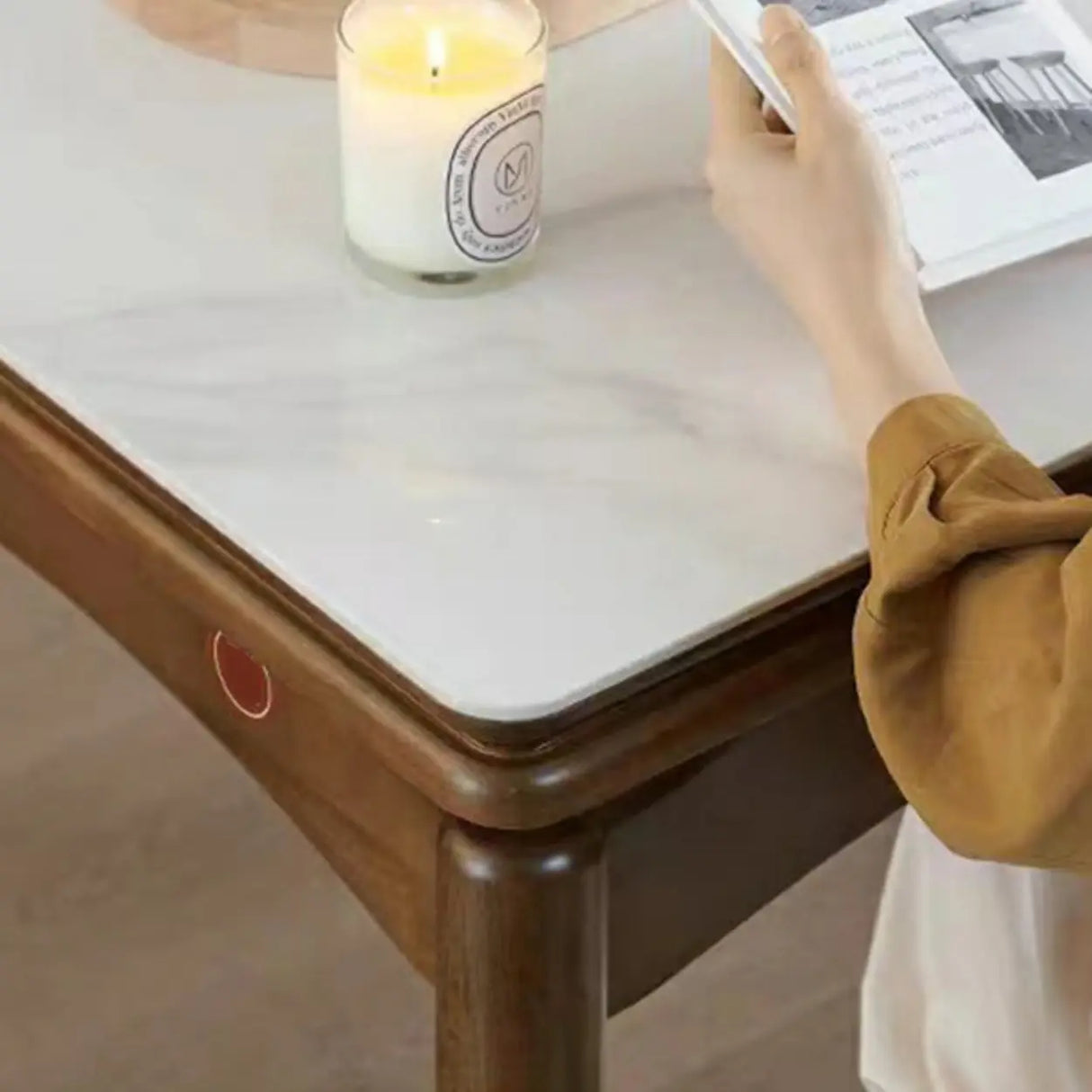 Rustic Rectangular White Stone Dining Table Wood Drop Leaf Image - 7