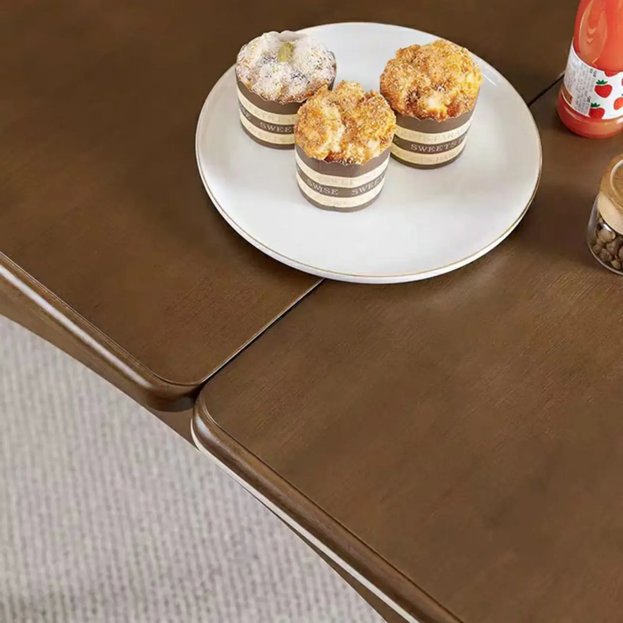 Rustic Rectangular White Stone Dining Table Wood Drop Leaf Image - 8