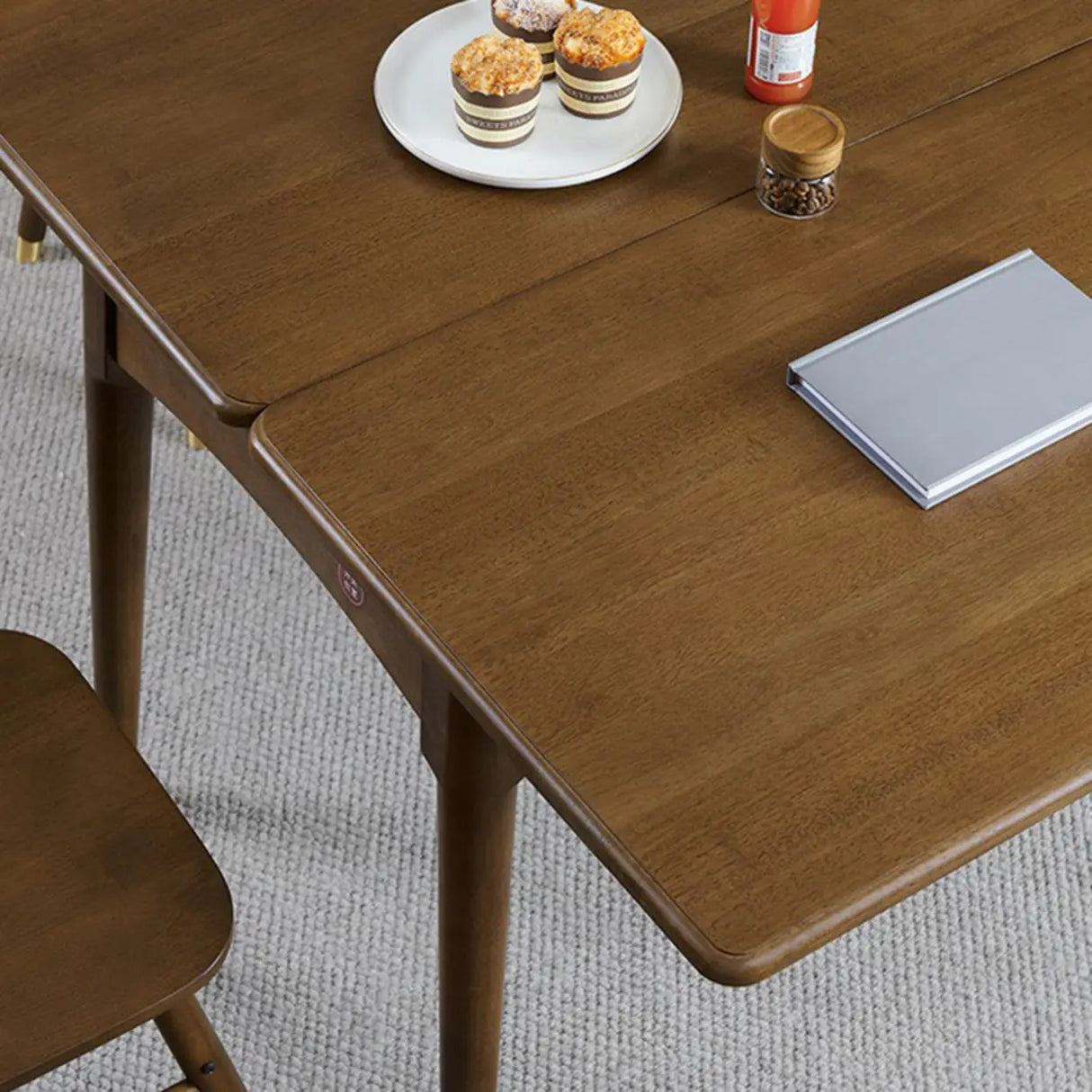 Rustic Rectangular White Stone Dining Table Wood Drop Leaf Image - 9