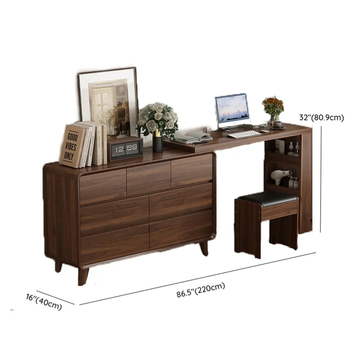 Rustic Rectangular Wood Mirror Scalable Makeup Vanity Set Image - 8