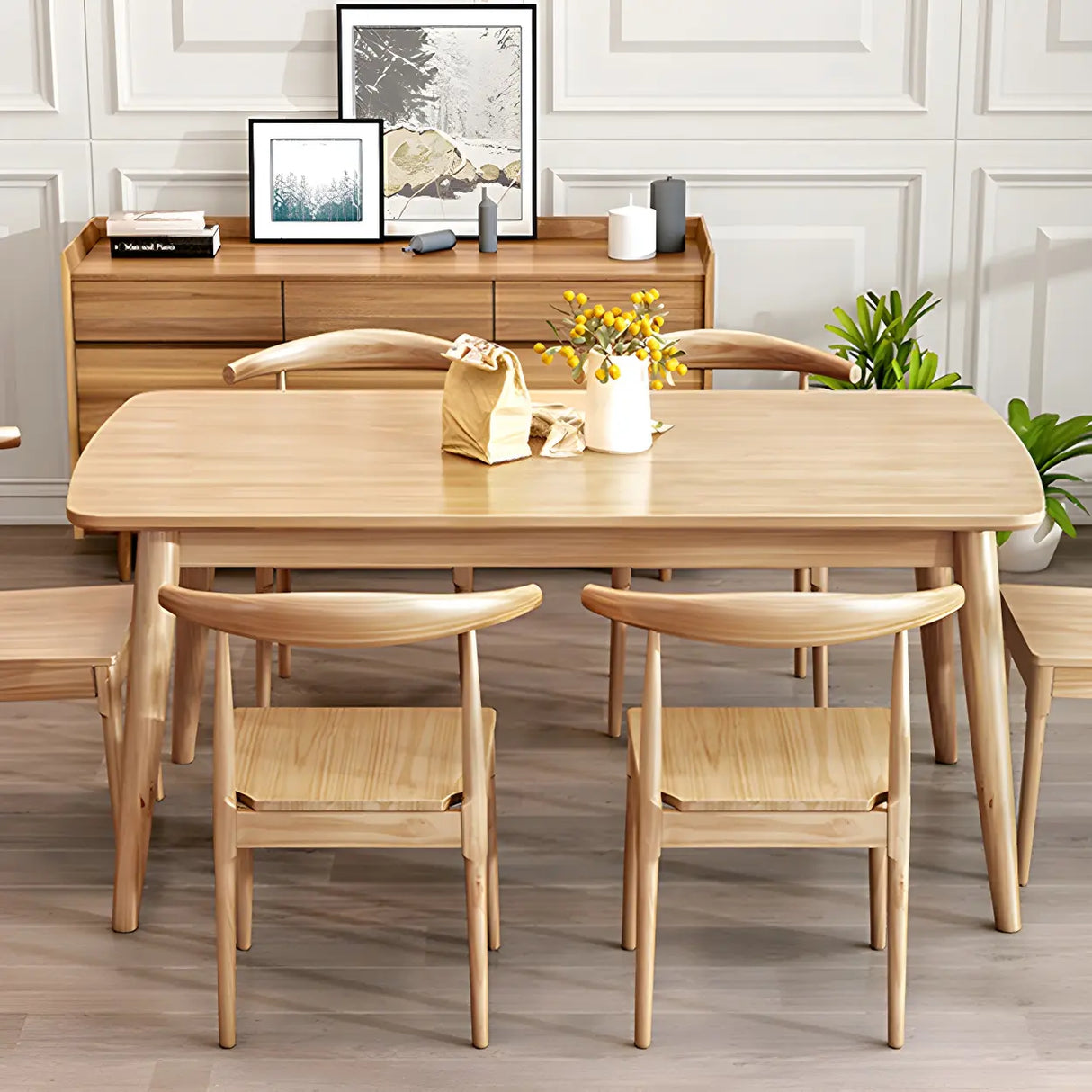 Rustic Rectangular Wood Natural Finish Kitchen Dining Table Image - 10