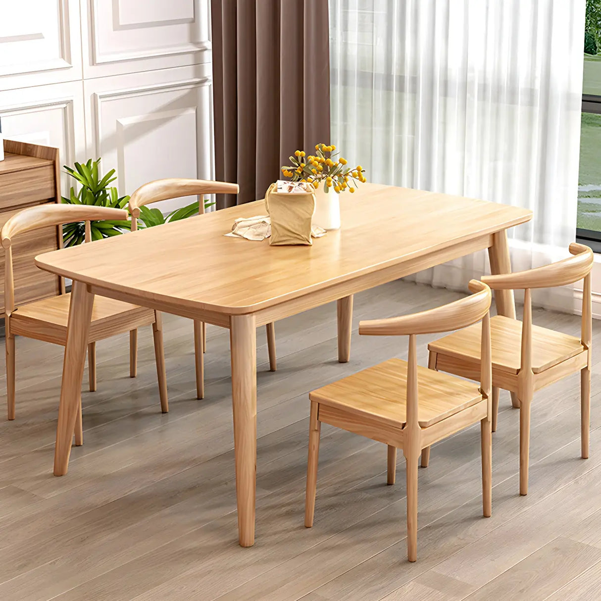 Rustic Rectangular Wood Natural Finish Kitchen Dining Table Image - 11