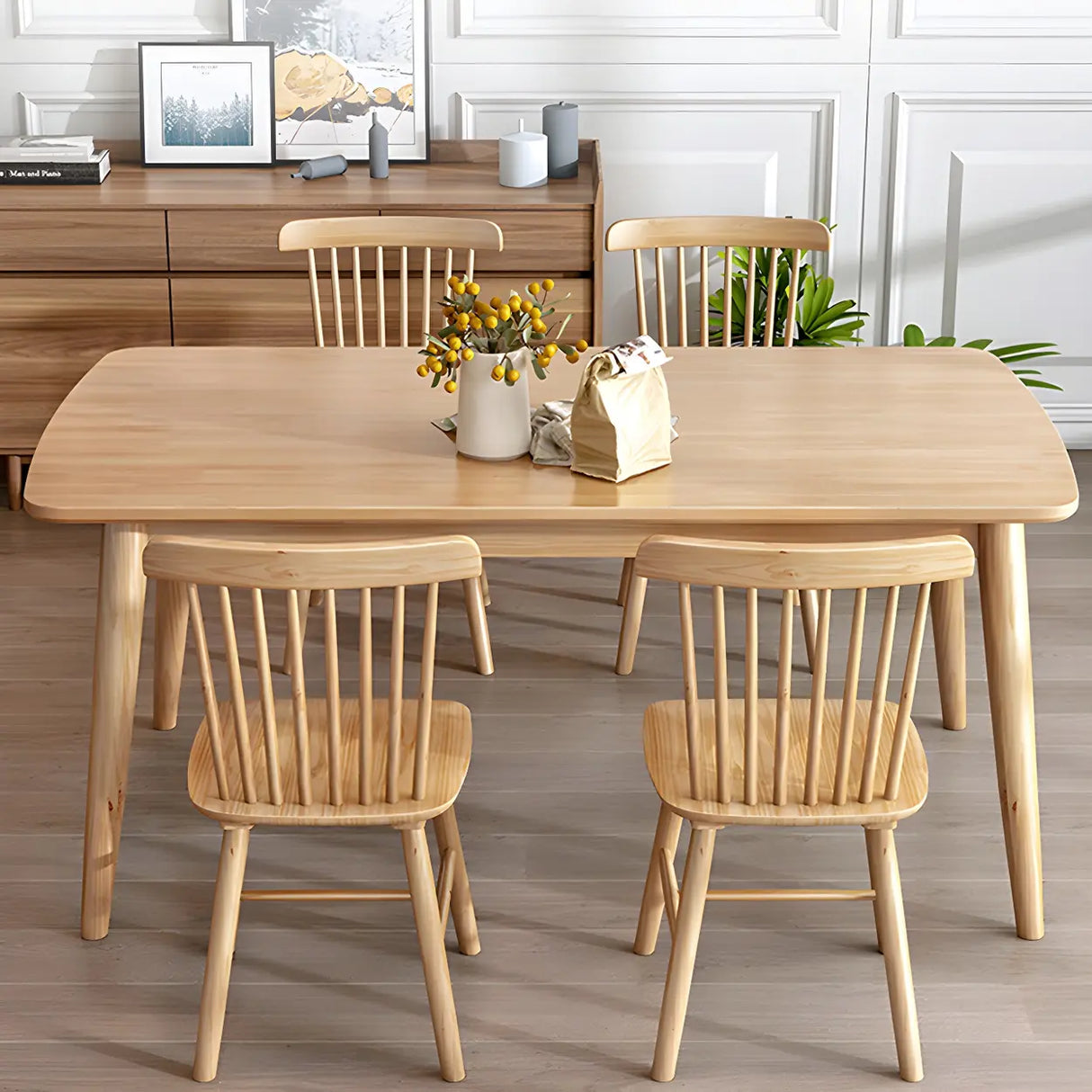 Rustic Rectangular Wood Natural Finish Kitchen Dining Table Image - 12