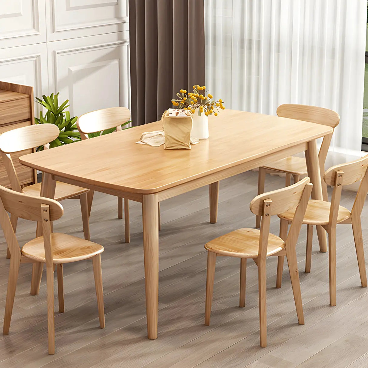 Rustic Rectangular Wood Natural Finish Kitchen Dining Table Image - 13