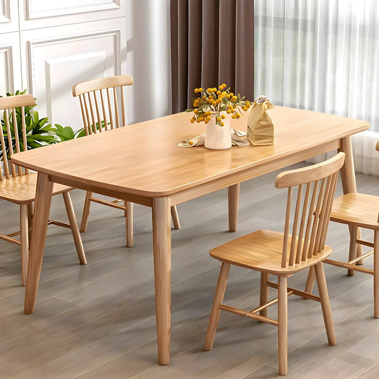 Rustic Rectangular Wood Natural Finish Kitchen Dining Table Image - 1