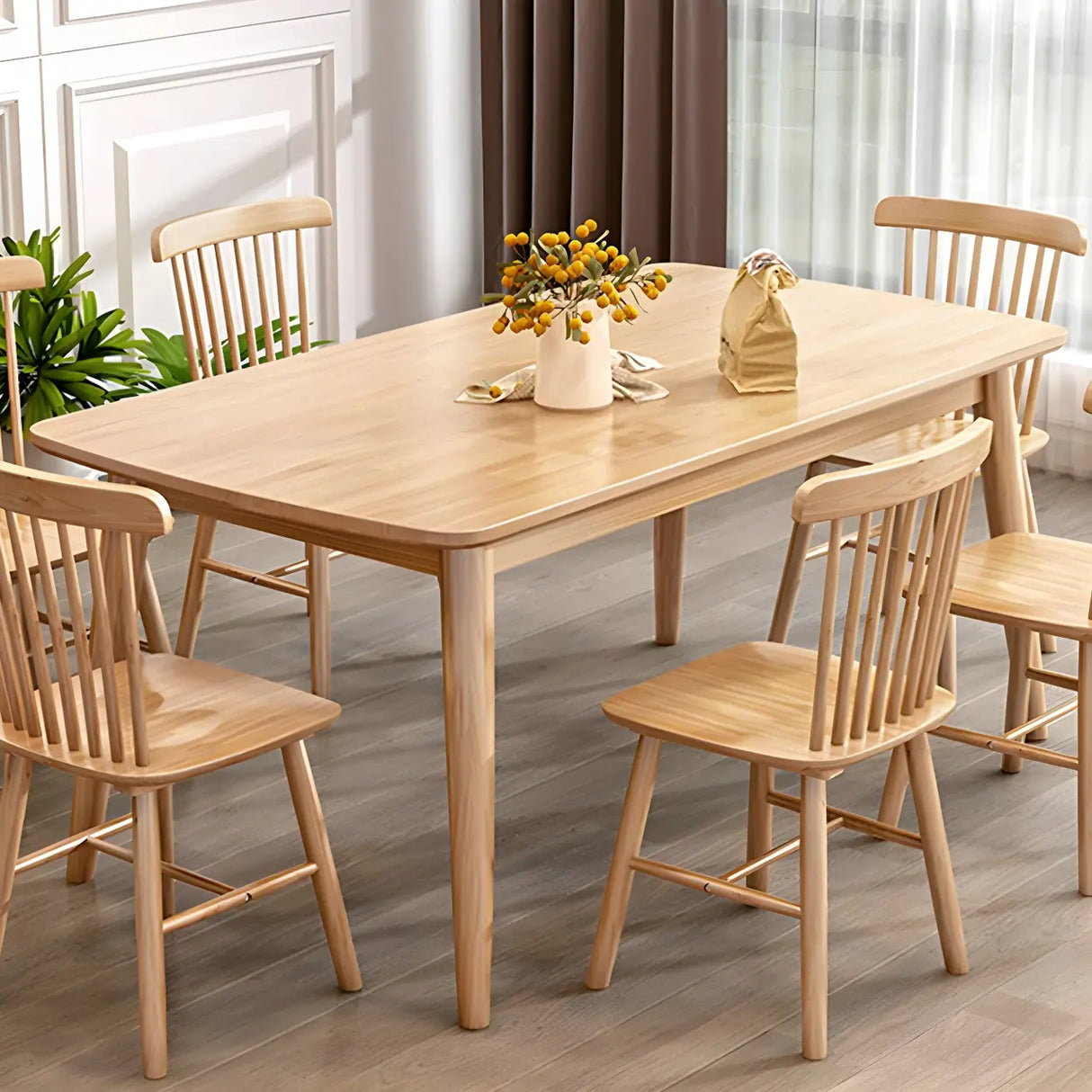 Rustic Rectangular Wood Natural Finish Kitchen Dining Table Image - 2