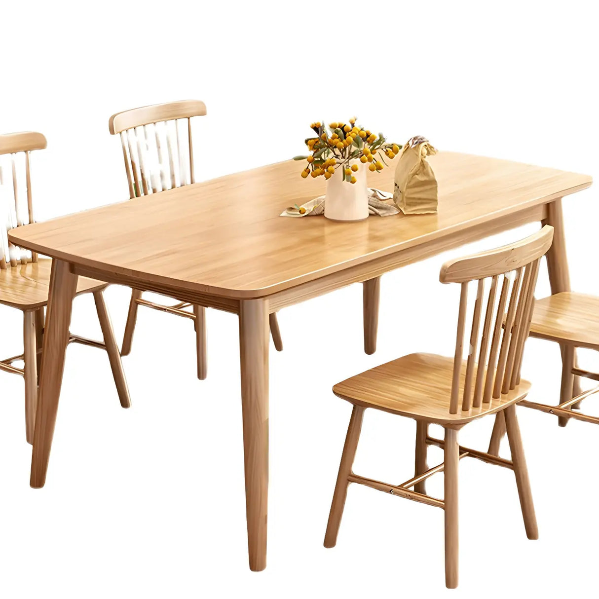 Rustic Rectangular Wood Natural Finish Kitchen Dining Table Image - 3