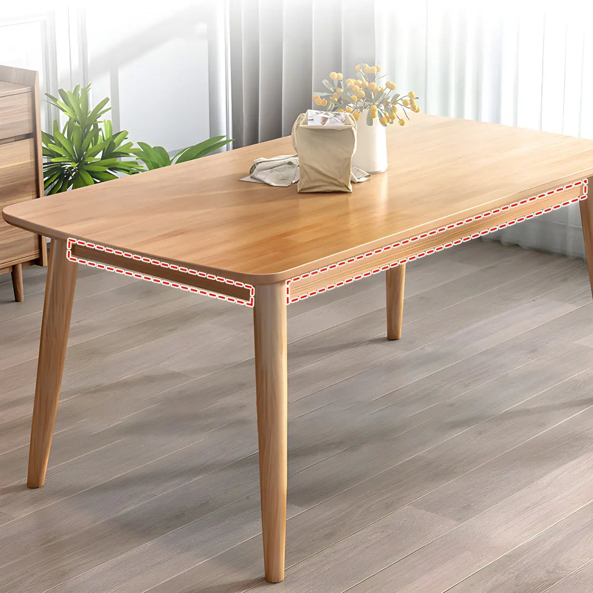 Rustic Rectangular Wood Natural Finish Kitchen Dining Table Image - 4