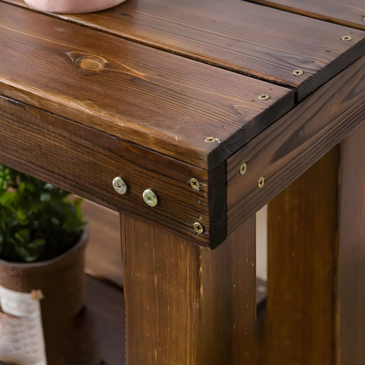 Rustic Rectangular Wooden Waterproof Brown Plant Stand Image - 13