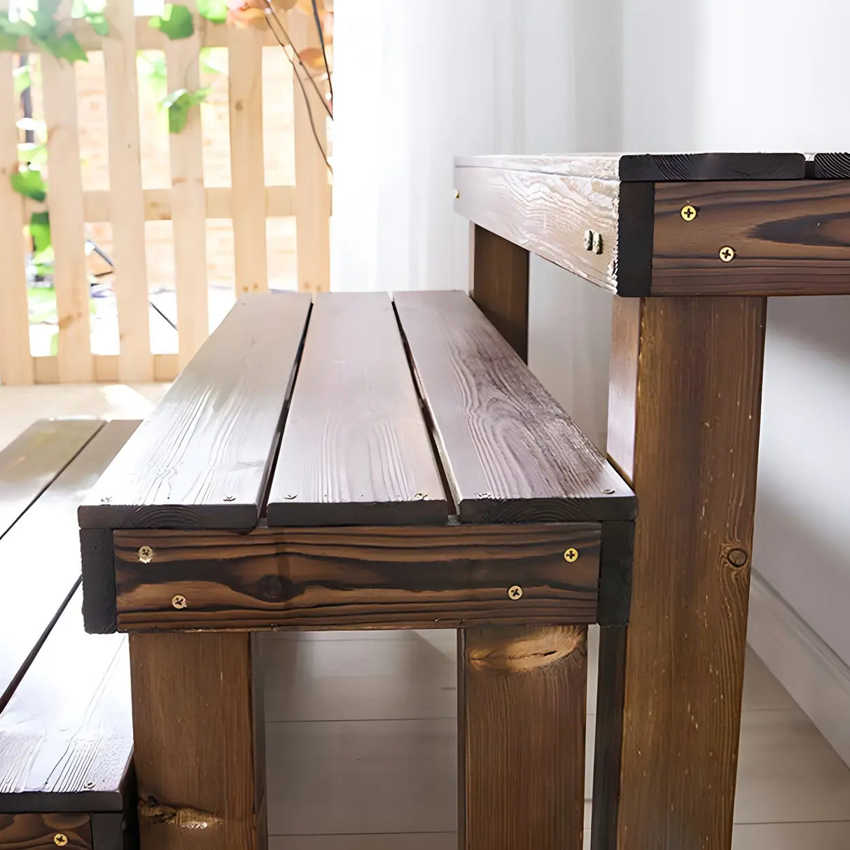 Rustic Rectangular Wooden Waterproof Brown Plant Stand Image - 15