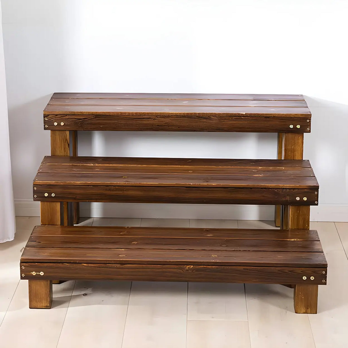 Rustic Rectangular Wooden Waterproof Brown Plant Stand Image - 9