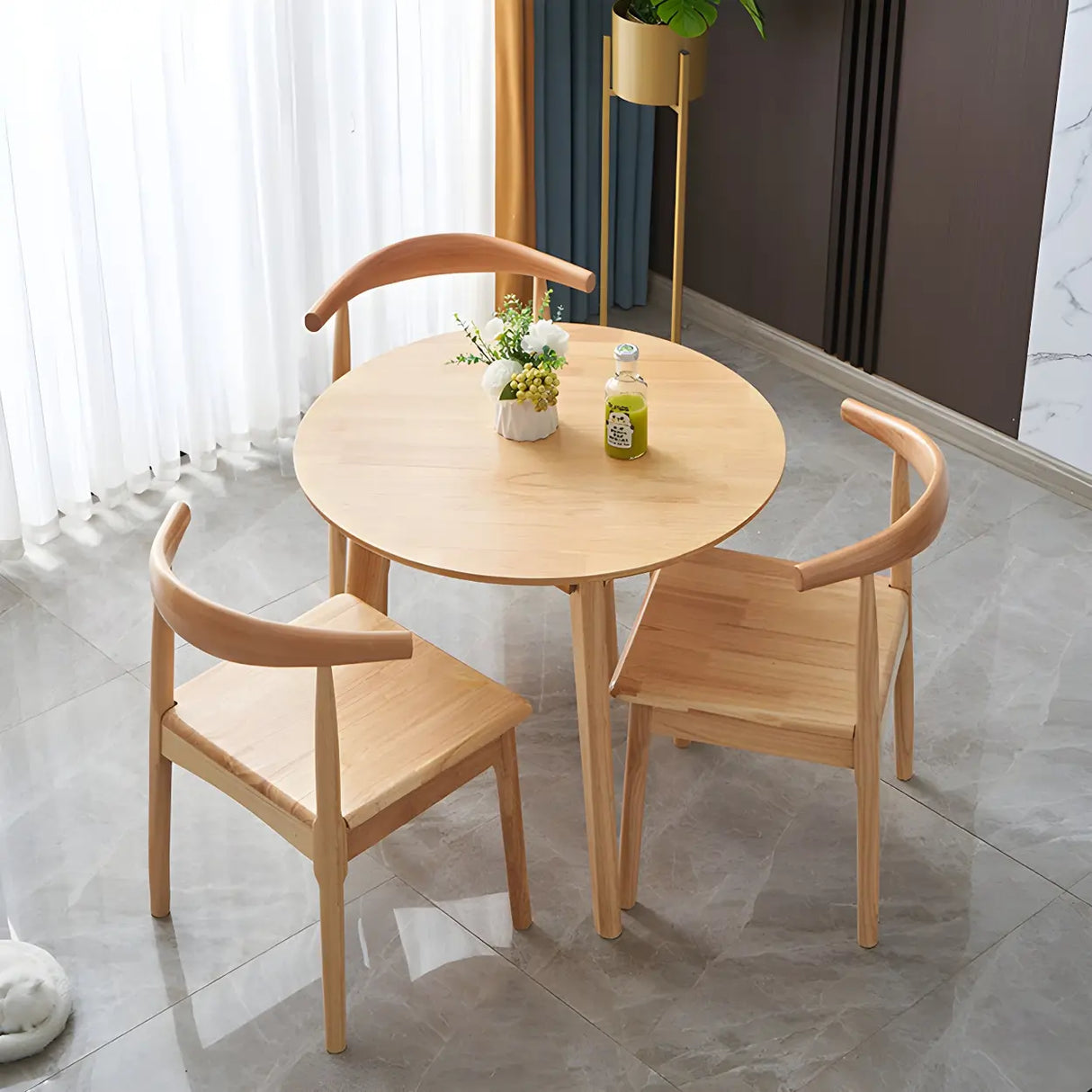 Rustic Round Natural Rubberwood Dining Table Image - 1