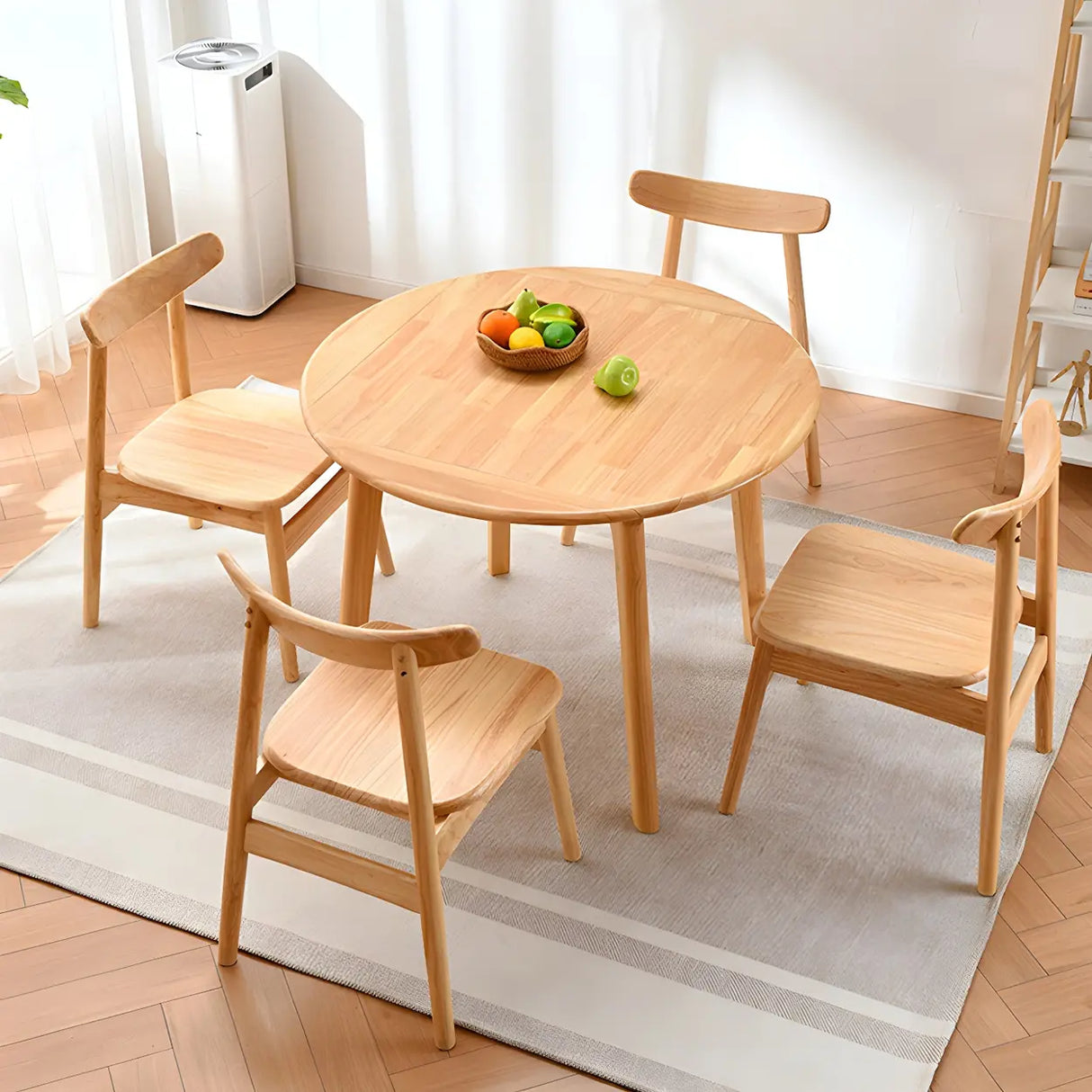 Rustic Round Natural Wooden Extendable Dining Table Image - 1