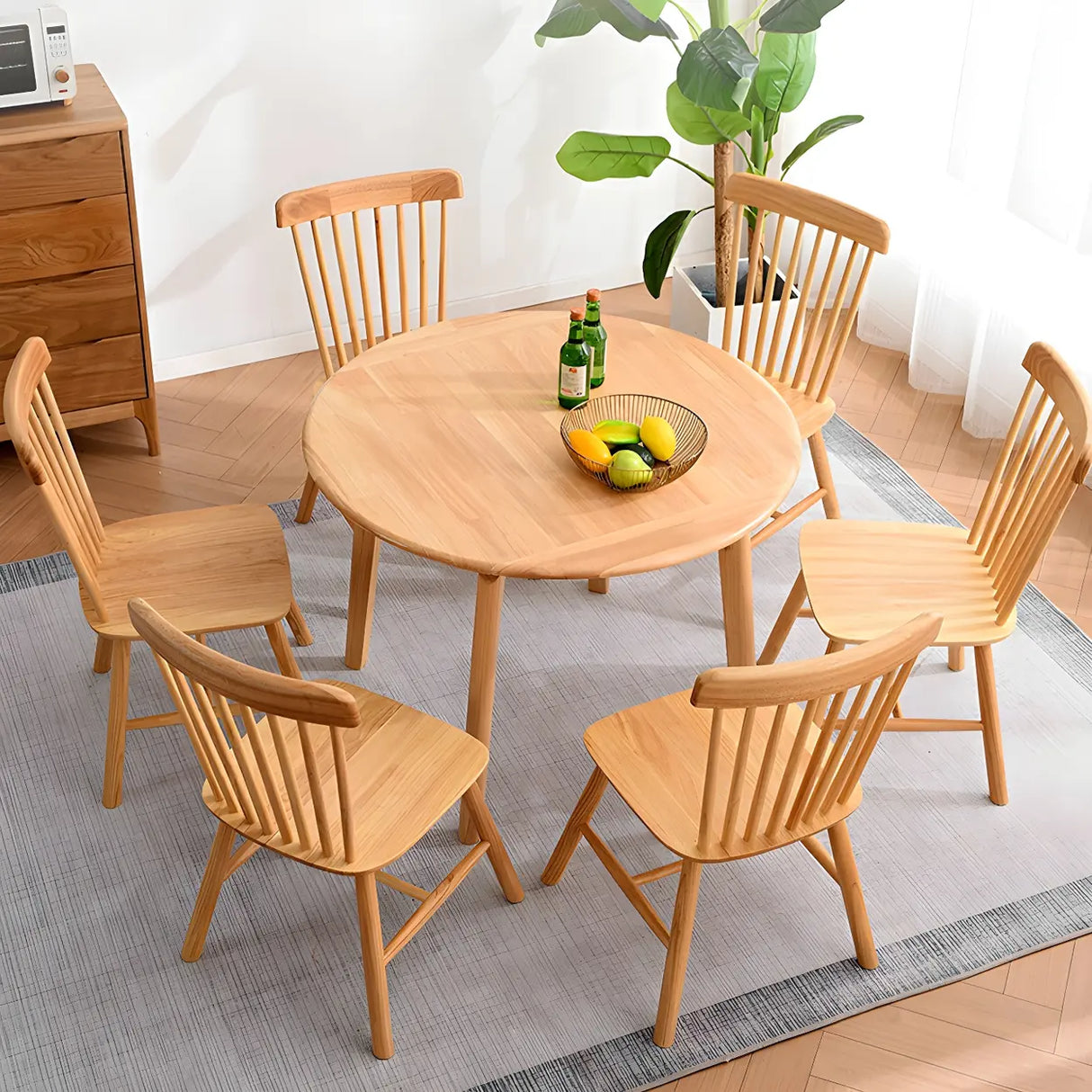 Rustic Round Natural Wooden Extendable Dining Table Image - 4