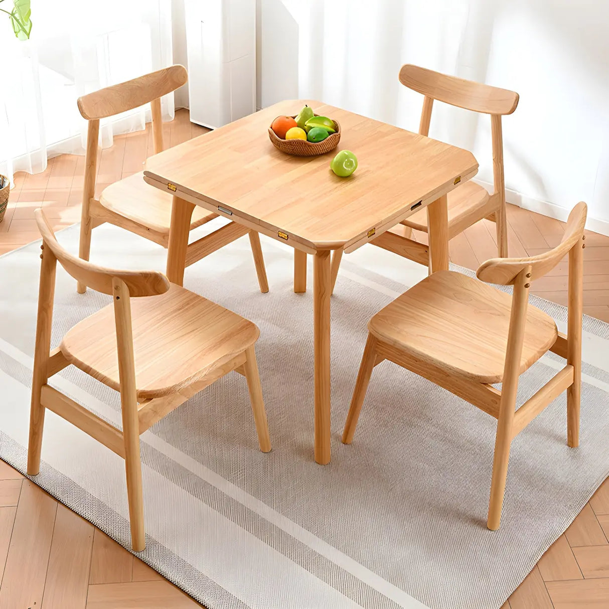 Rustic Round Natural Wooden Extendable Dining Table Image - 5