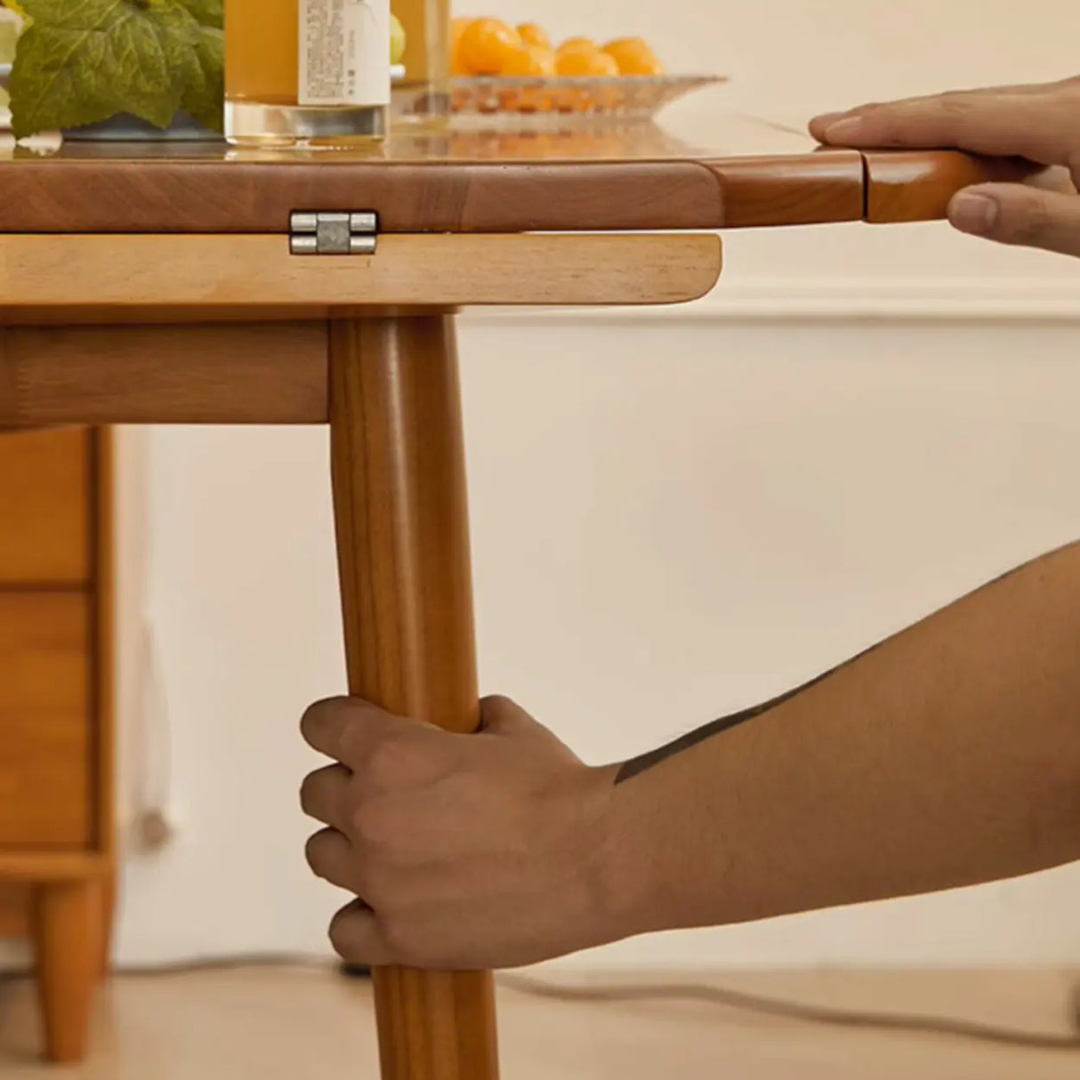 Rustic Round Rubberwood Dining Table Natural Extendable Image - 10