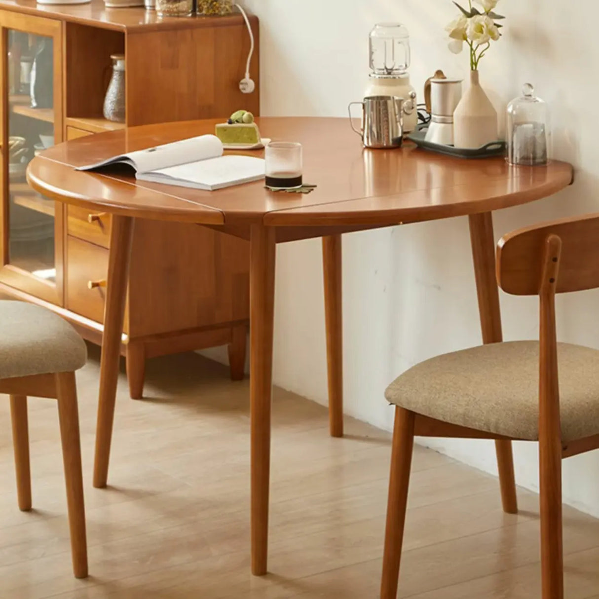 Rustic Round Rubberwood Dining Table Natural Extendable Image - 11