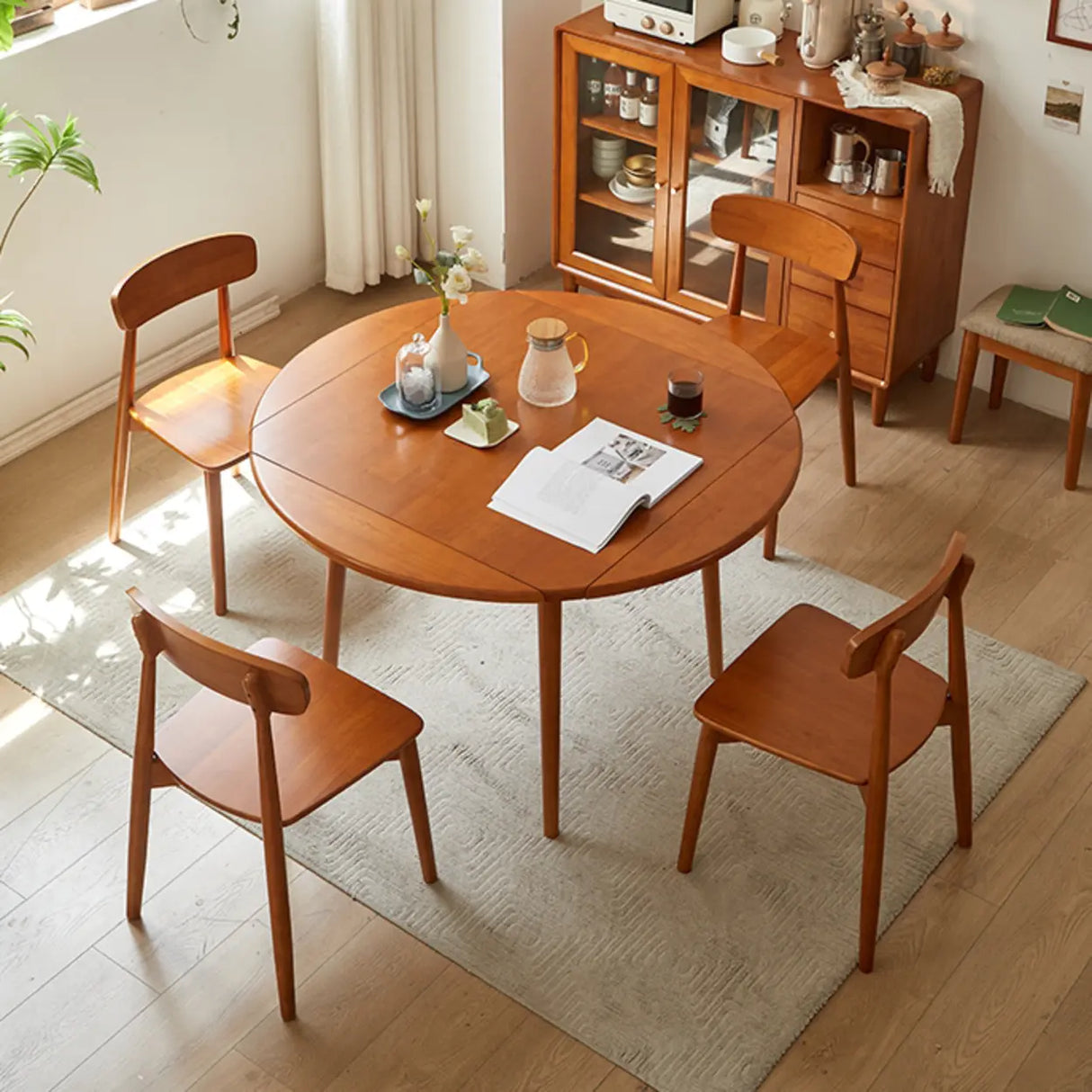 Rustic Round Rubberwood Dining Table Natural Extendable Image - 1