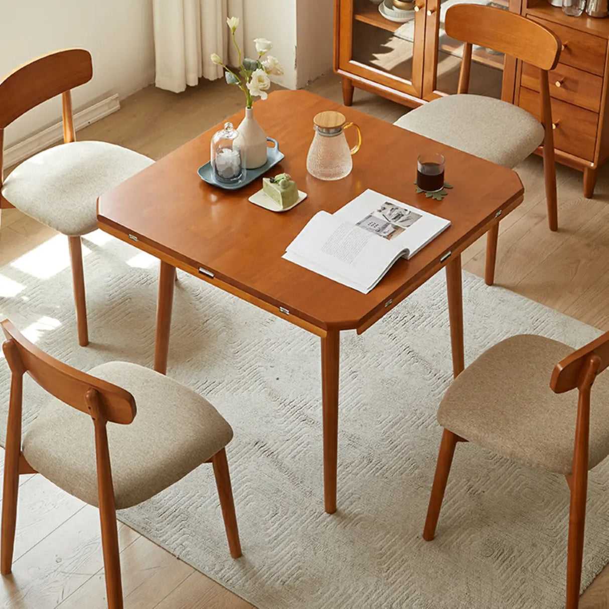 Rustic Round Rubberwood Dining Table Natural Extendable Image - 3